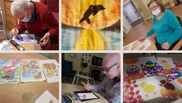 Crafting Easter cards and watercolours in Heaton Moor care home